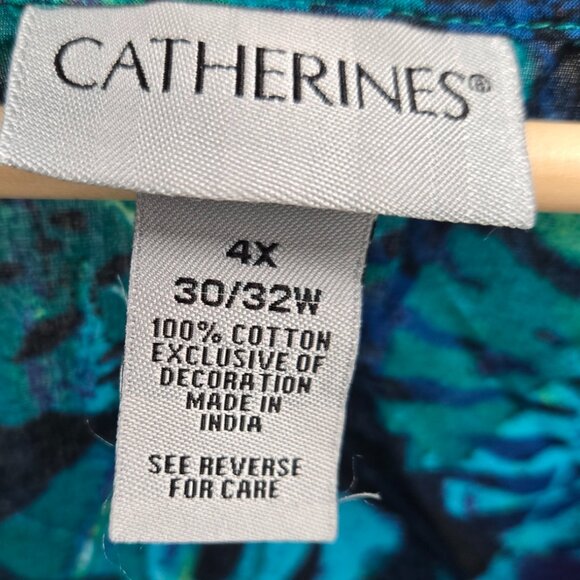 Catherines Black Blue Green Tropical Plant Beaded Buttons Cotton Tank 4x 30/32W - Picture 13 of 14